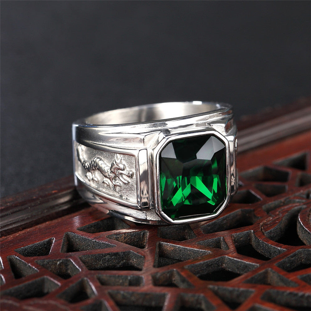 Double Dragon Rhinestone Titanium Steel Ring