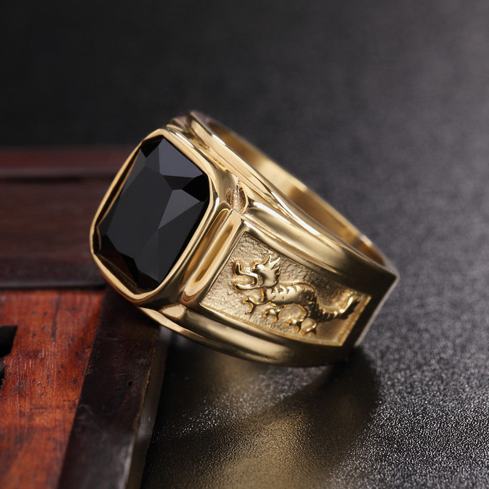 Double Dragon Rhinestone Titanium Steel Ring