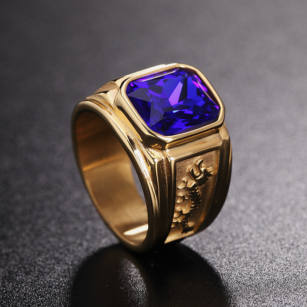 Double Dragon Rhinestone Titanium Steel Ring