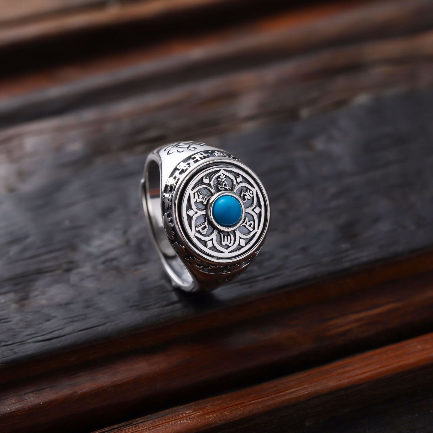 Lotus Six-Word Mantra Silver Ring