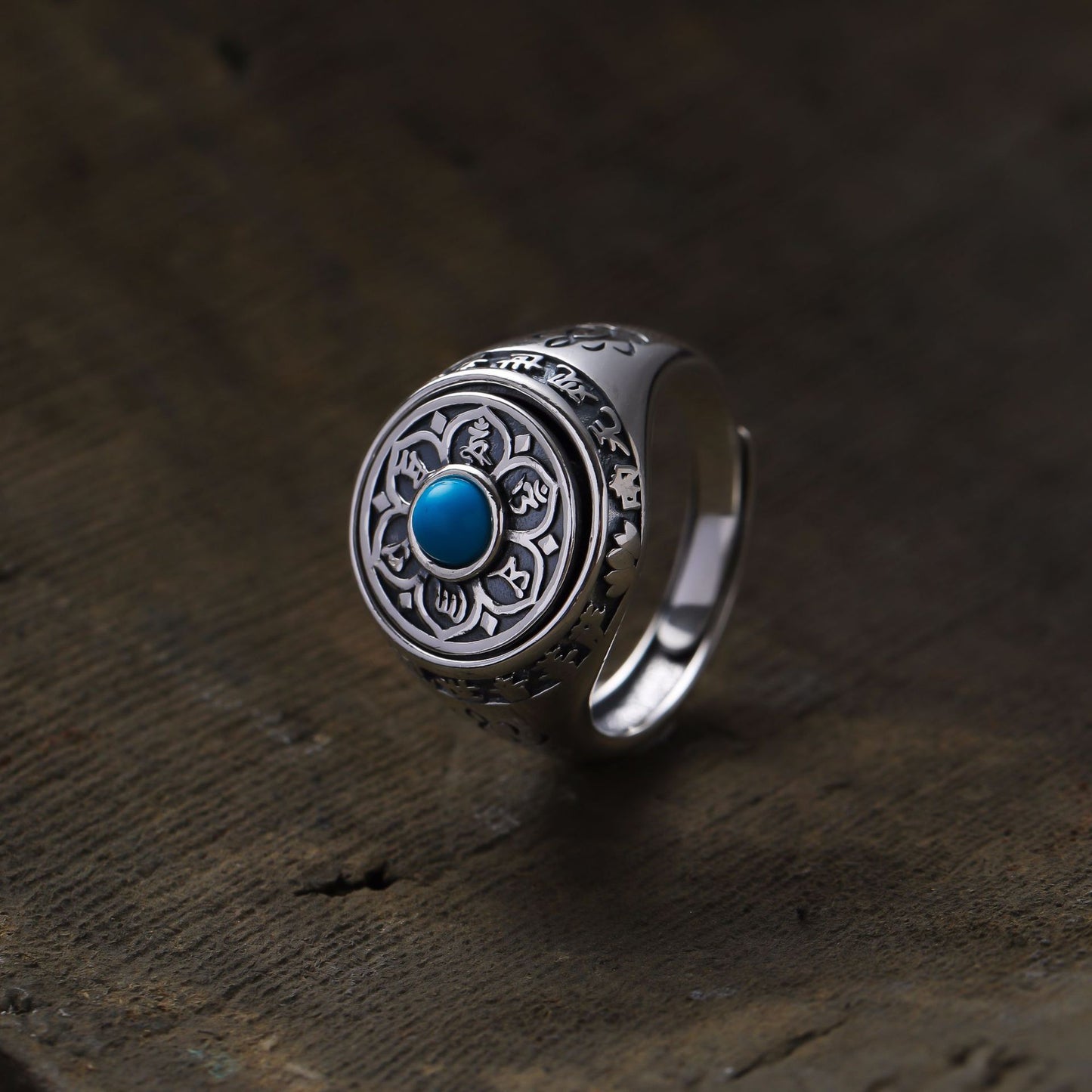 Lotus Six-Word Mantra Silver Ring
