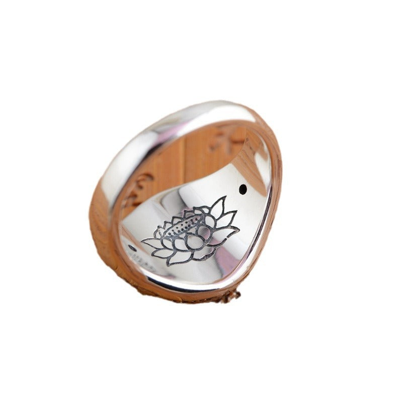Lotus Six-Word Mantra Silver Ring