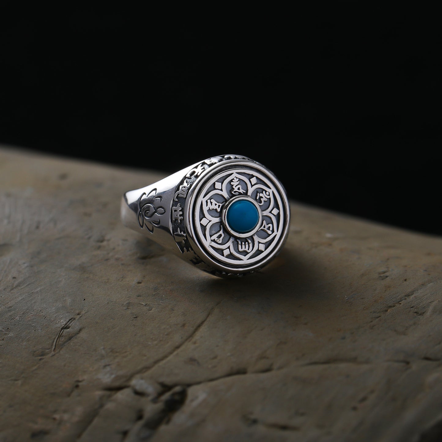 Lotus Six-Word Mantra Silver Ring