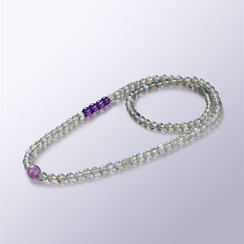Moonlight Goddess-Natural Gray Moonstone and Amethyst Mixed Bracelet