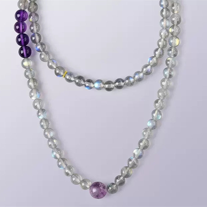 Moonlight Goddess-Natural Gray Moonstone and Amethyst Mixed Bracelet