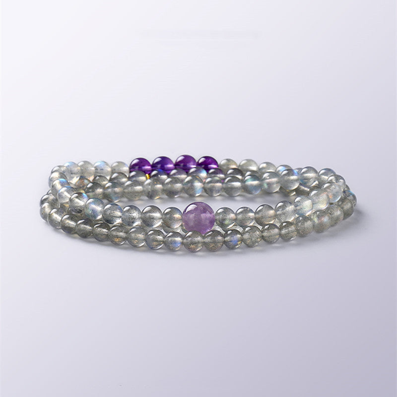 Moonlight Goddess-Natural Gray Moonstone and Amethyst Mixed Bracelet
