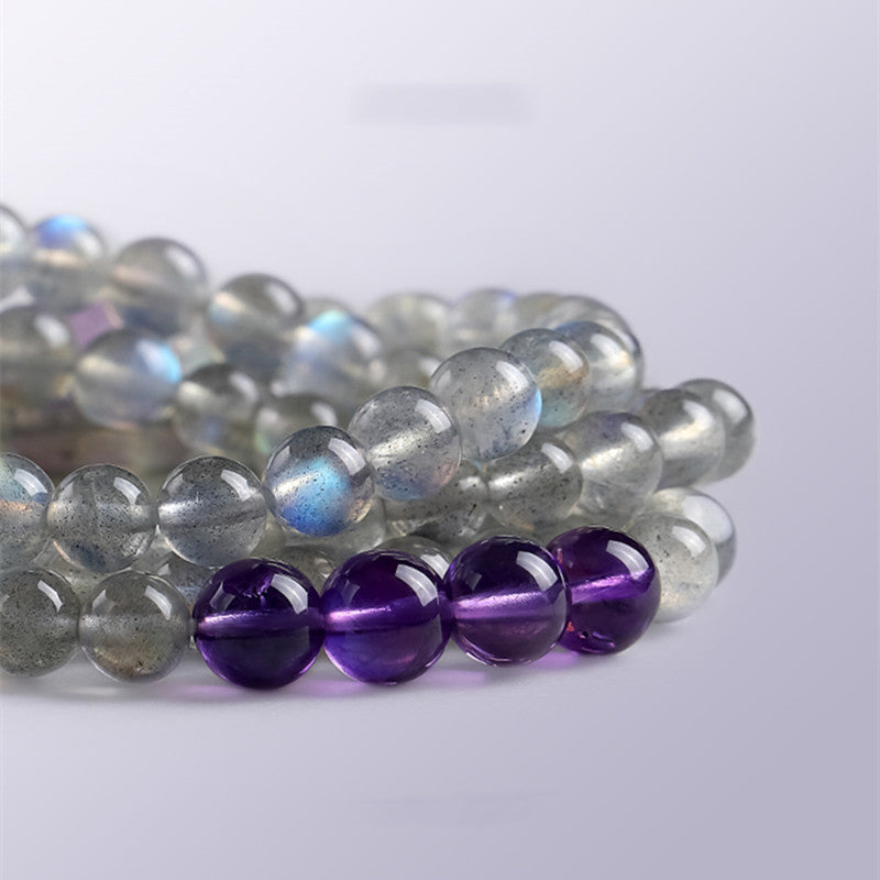 Moonlight Goddess-Natural Gray Moonstone and Amethyst Mixed Bracelet