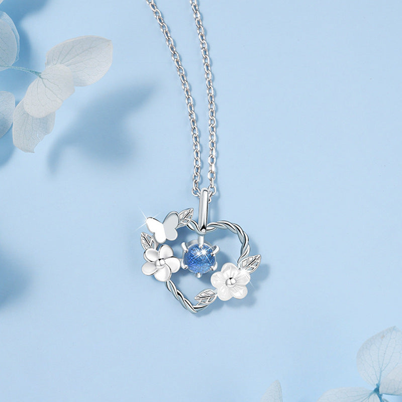 StarrySky Lumina Silver Pendant Necklace with Heart Moonstone Charm