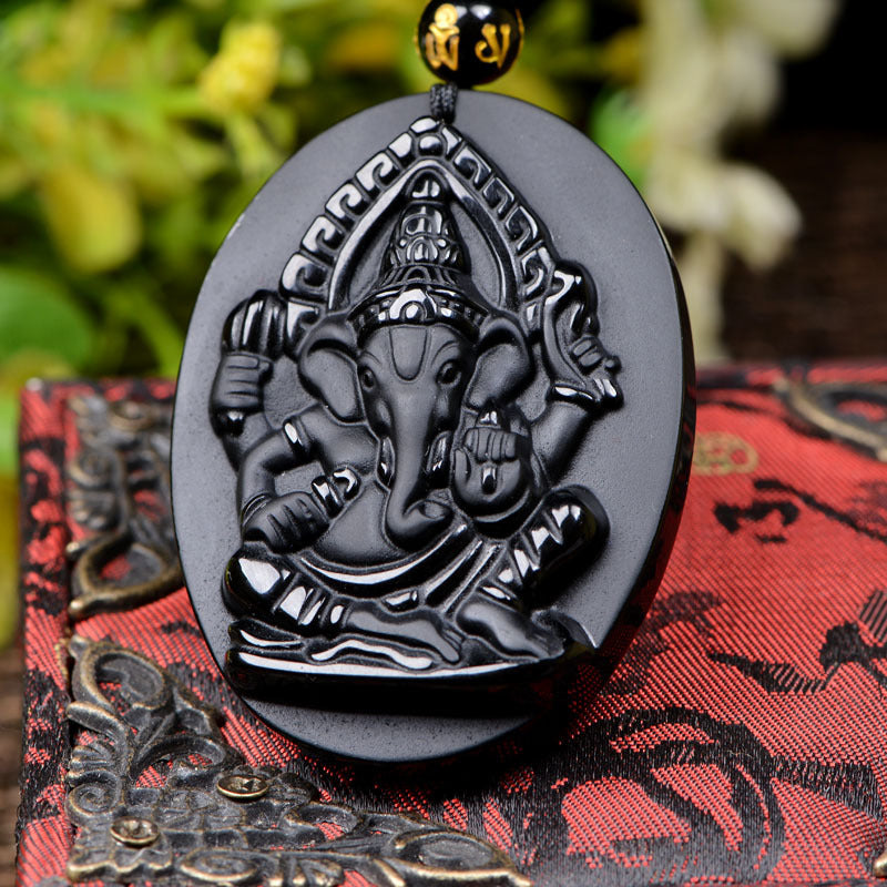 Obsidian Indian Elephant God Pendant