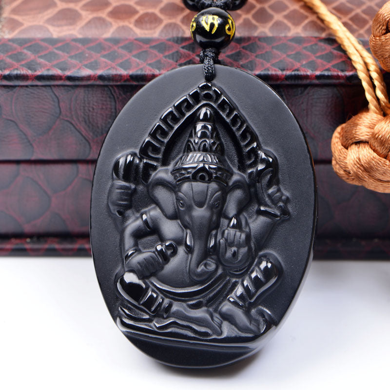 Obsidian Indian Elephant God Pendant