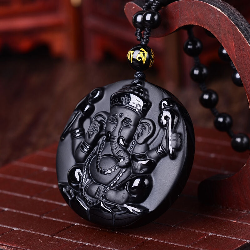 Obsidian Indian Elephant God Pendant