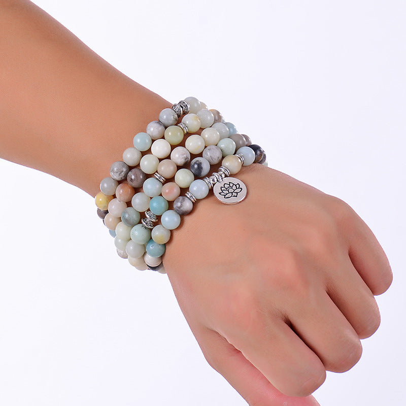 108 Amazonite Bead Bracelet with Spiritual Pendants