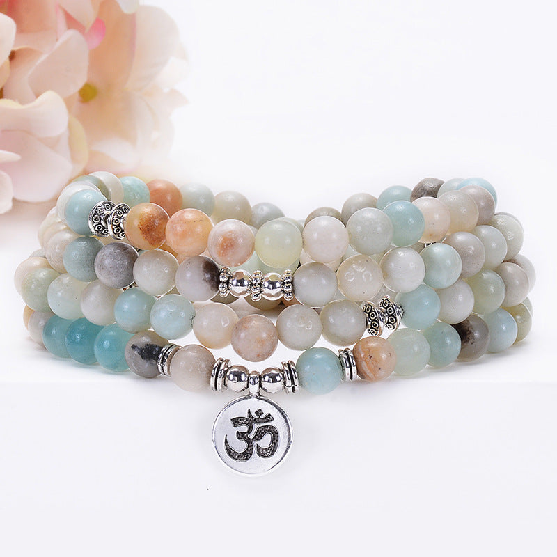 108 Amazonite Bead Bracelet with Spiritual Pendants