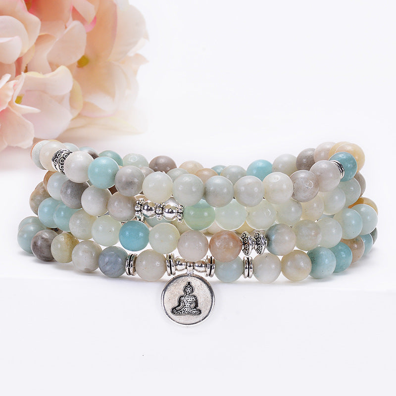 108 Amazonite Bead Bracelet with Spiritual Pendants