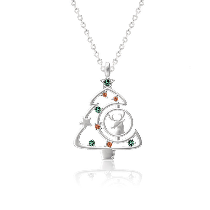 Lucky Harmony Deer & Tree Silver Necklace with Zirconia