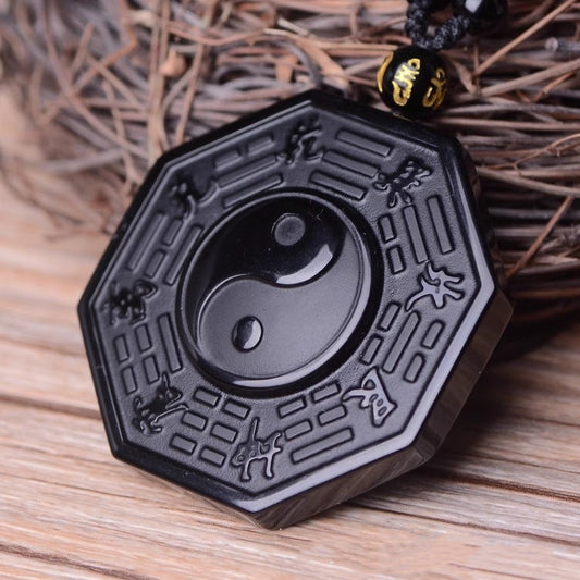 Black Obsidian Taichi Bagua Pendant