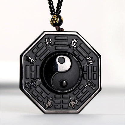 Black Obsidian Taichi Bagua Pendant