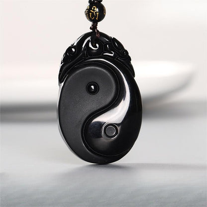 Black Obsidian Taichi Bagua Pendant