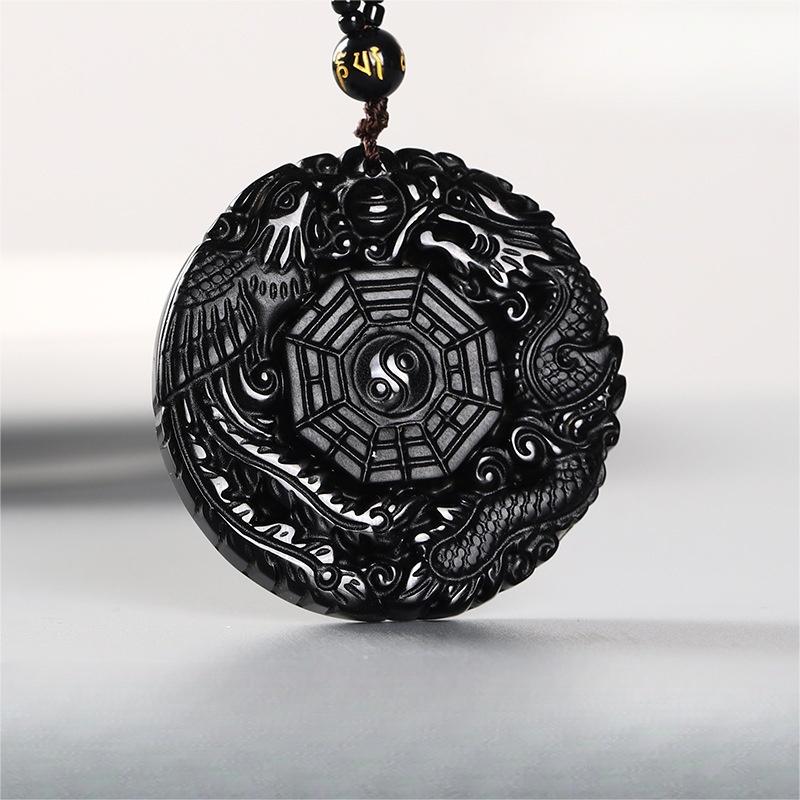 Black Obsidian Taichi Bagua Pendant