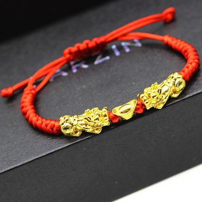 Double Pixiu Gold Yuanbao Red Rope Bracelet