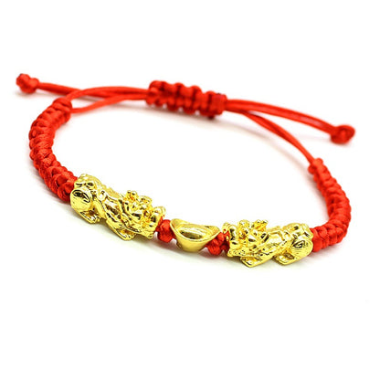 Double Pixiu Gold Yuanbao Red Rope Bracelet