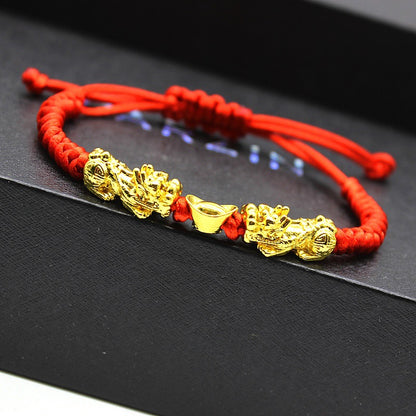 Double Pixiu Gold Yuanbao Red Rope Bracelet