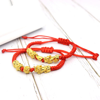 Double Pixiu Gold Yuanbao Red Rope Bracelet