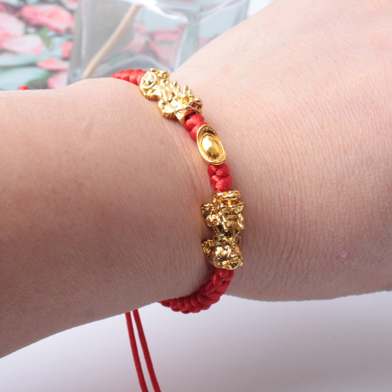 Double Pixiu Gold Yuanbao Red Rope Bracelet