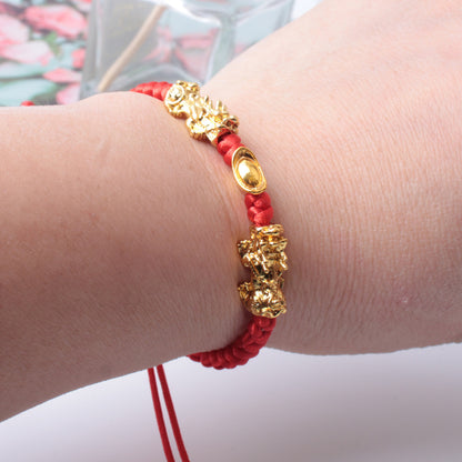 Double Pixiu Gold Yuanbao Red Rope Bracelet