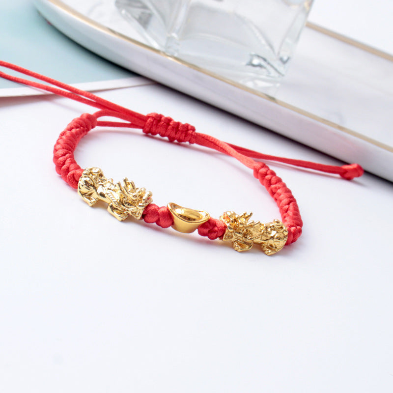 Double Pixiu Gold Yuanbao Red Rope Bracelet