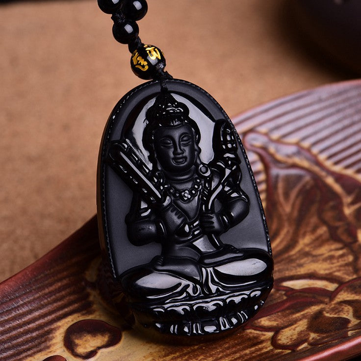 Guardian Zodiac Obsidian Buddha Amulet