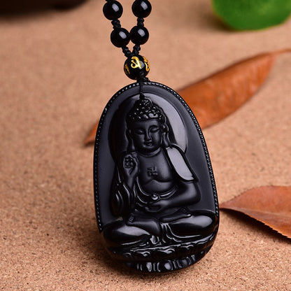 Guardian Zodiac Obsidian Buddha Amulet