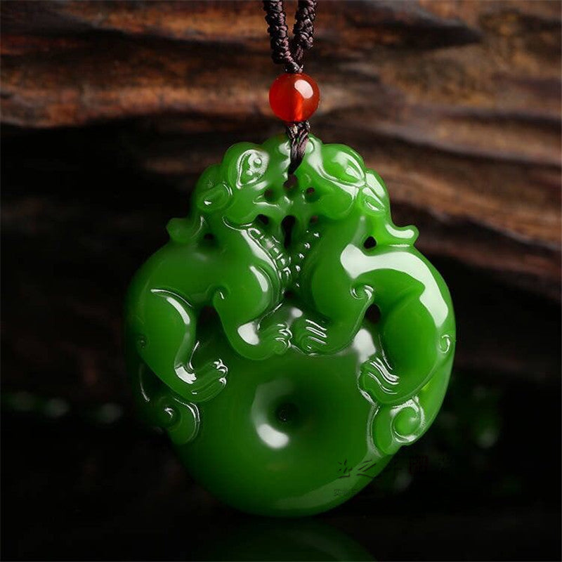 Hetian Jade Double Pixiu Peaceful Pendant