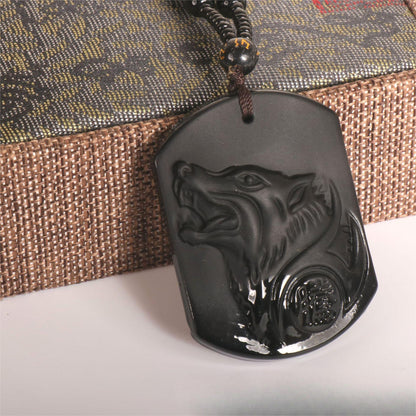 Natural Obsidian Wolf Totem Pendant