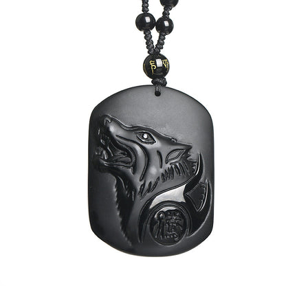 Natural Obsidian Wolf Totem Pendant