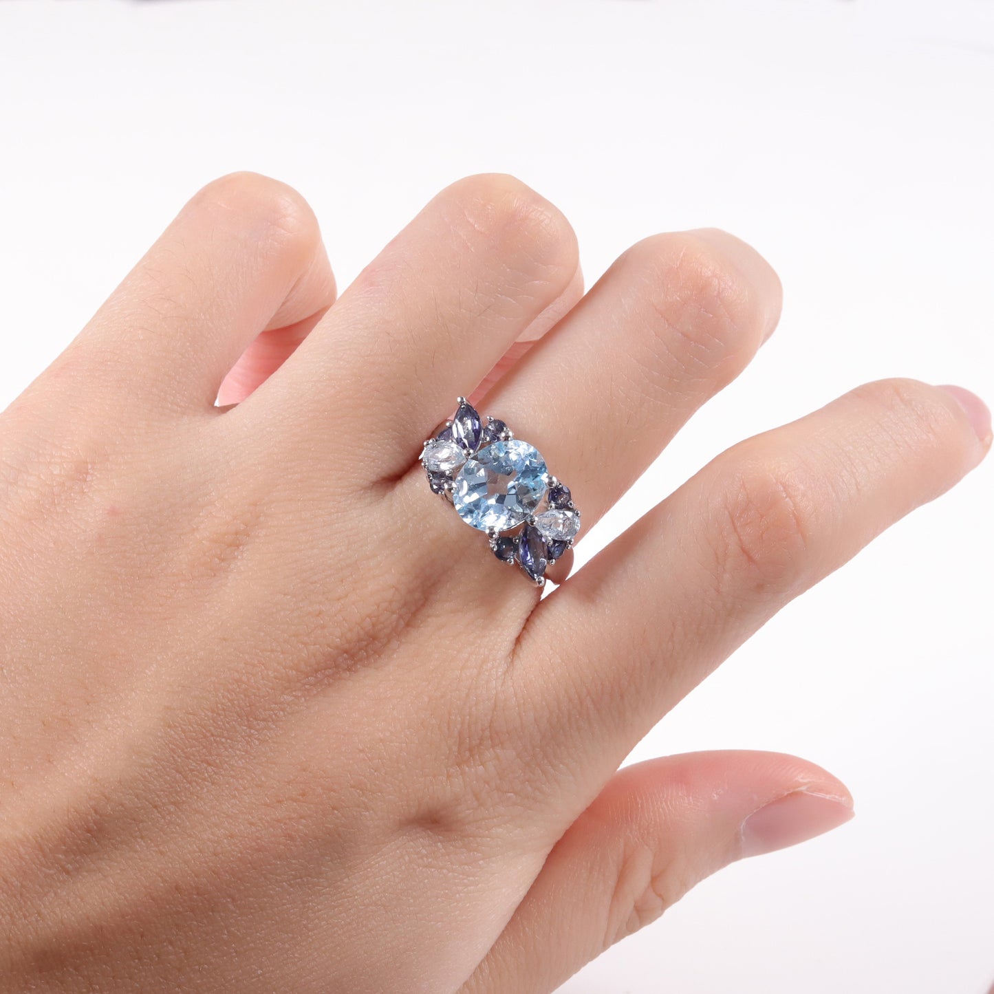 Silver Open Blue Topaz Guardian Ring