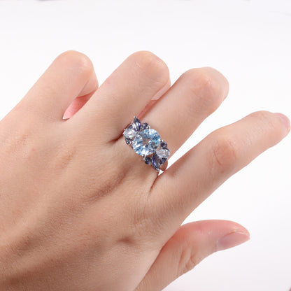 Silver Open Blue Topaz Guardian Ring