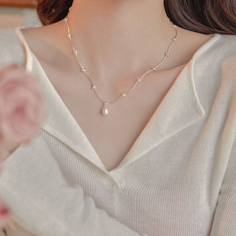 Silver Natural Pearl Clavicle Necklace