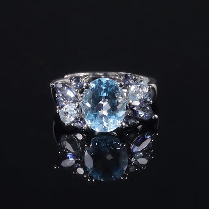 Silver Open Blue Topaz Guardian Ring