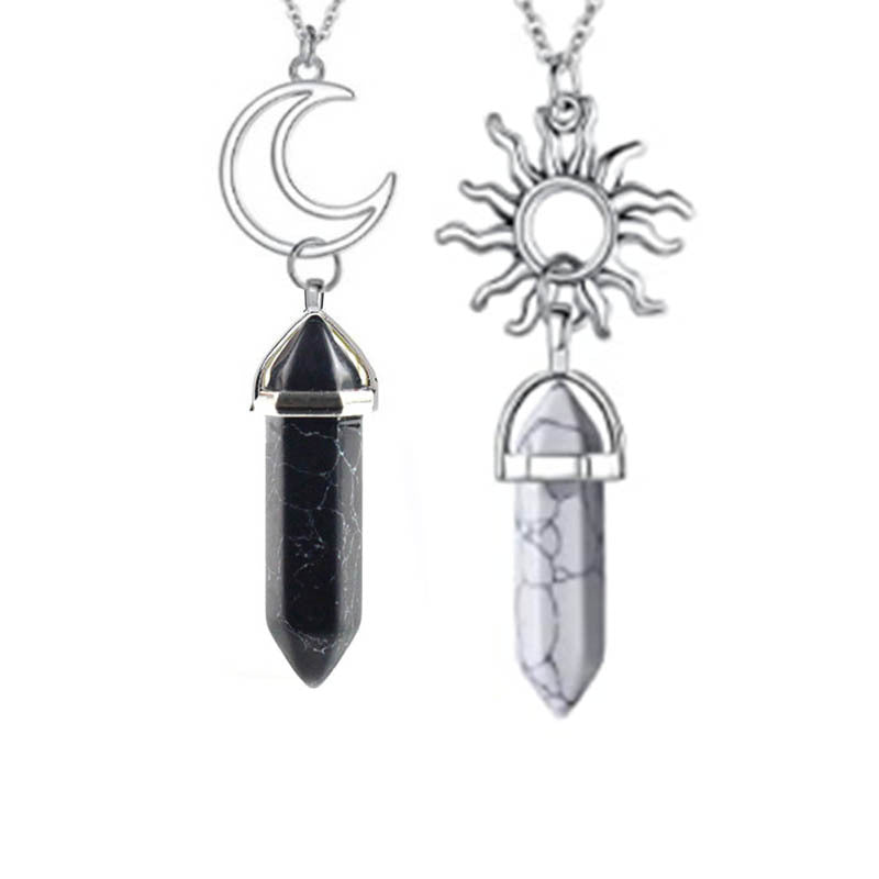 Sun Moon Hex Column Crystal Couple Necklace