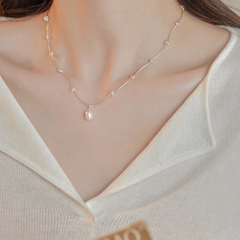 Silver Natural Pearl Clavicle Necklace