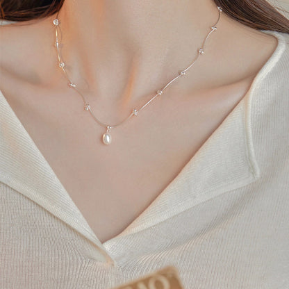 Silver Natural Pearl Clavicle Necklace