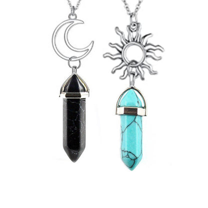 Sun Moon Hex Column Crystal Couple Necklace