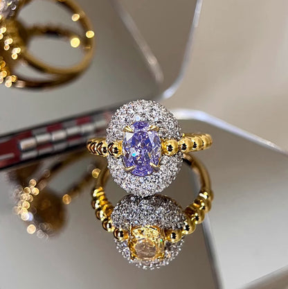 LoveAura Golden Carbon Diamond 5x7 Gentle Purple Ice Cut Ring