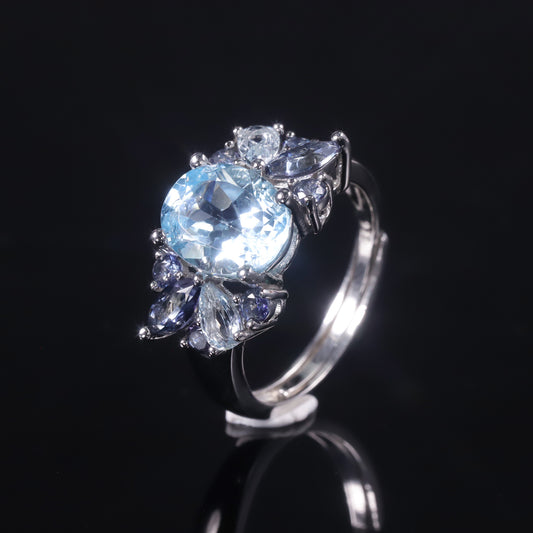 Silver Open Blue Topaz Guardian Ring