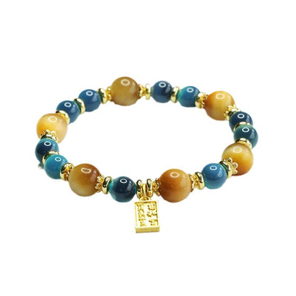 Golden Tiger Eye Misty Blue Agate Bead Bracelet