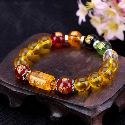 Prosperity Five Gods Golden Quartz Bracelet