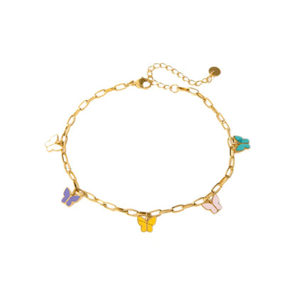 Summer Colorful Enamel Butterfly Good Luck Anklet