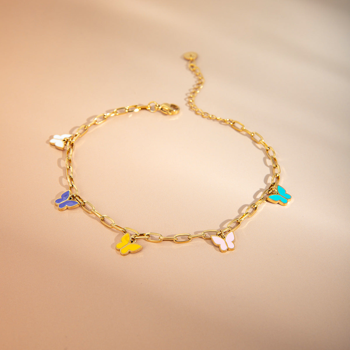 Summer Colorful Enamel Butterfly Good Luck Anklet