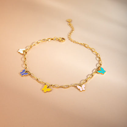 Summer Colorful Enamel Butterfly Good Luck Anklet